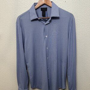 Magaschoni Man Blue White Check Button Down Long Sleeve Shirt Medium